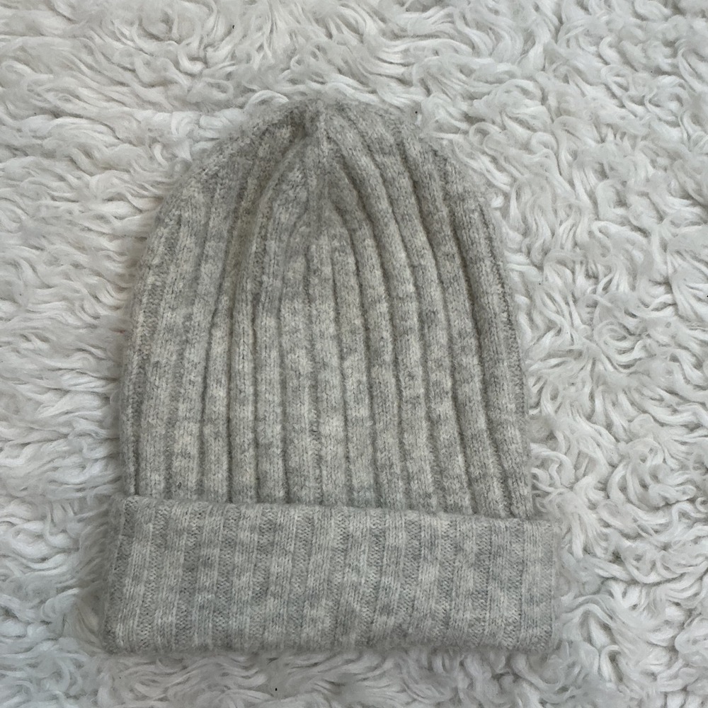 Maeve Anthropologie Beanie Women‎ OS Light Grey Excellent Ribbed Knit Cuffed Hat